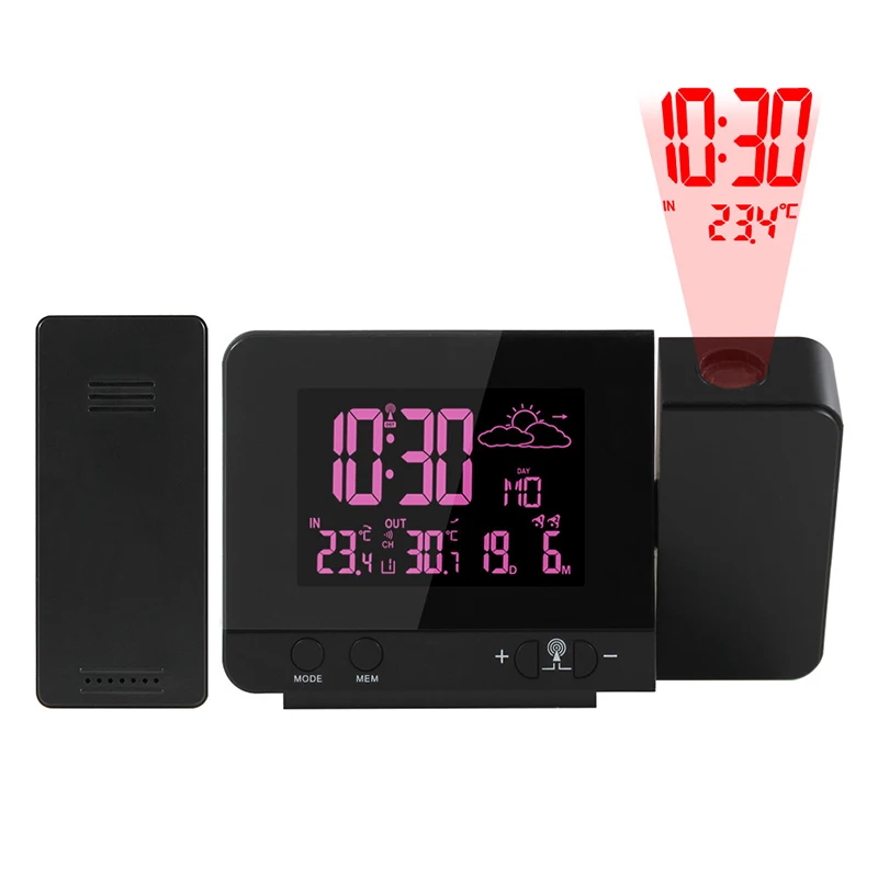 Indoor Weather Stations 8 Colors Screen Projector Digital Alarm Clock with Temperature Time Projection Thermometer Weather Clock