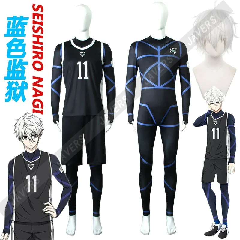 Anime Blue Lock Nagi Seishiro Cosplay Costume Black Jersey Jumpsuit Football Club Sportswear Bodysuit  Man Party Suit