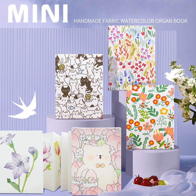 MINI 300g Handmade Fabric Watercolor Paper 100% Cotton Folded Drawing Pad Organ Book Sketch Notebook For Designer Artist Student
