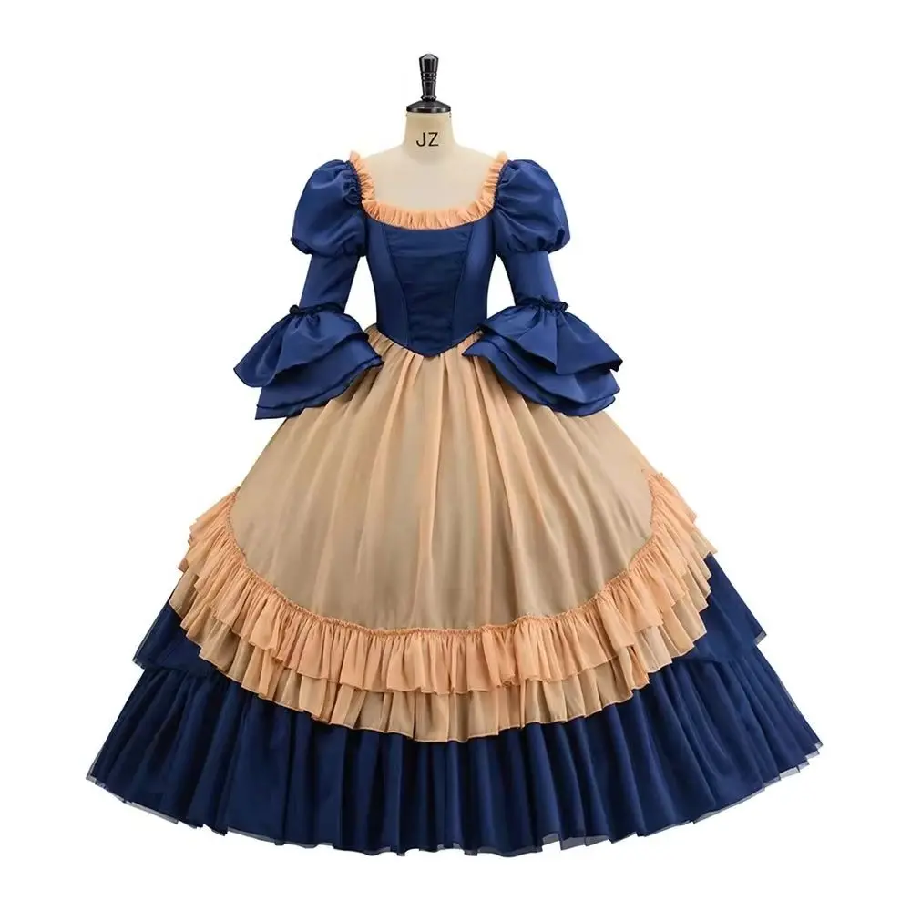 Викторианские платья для выпускного вечера с пышными рукавами, корсет, синее платье принцессы в стиле рококо, благородное бальное платье в стиле фэнтези на Хэллоуин