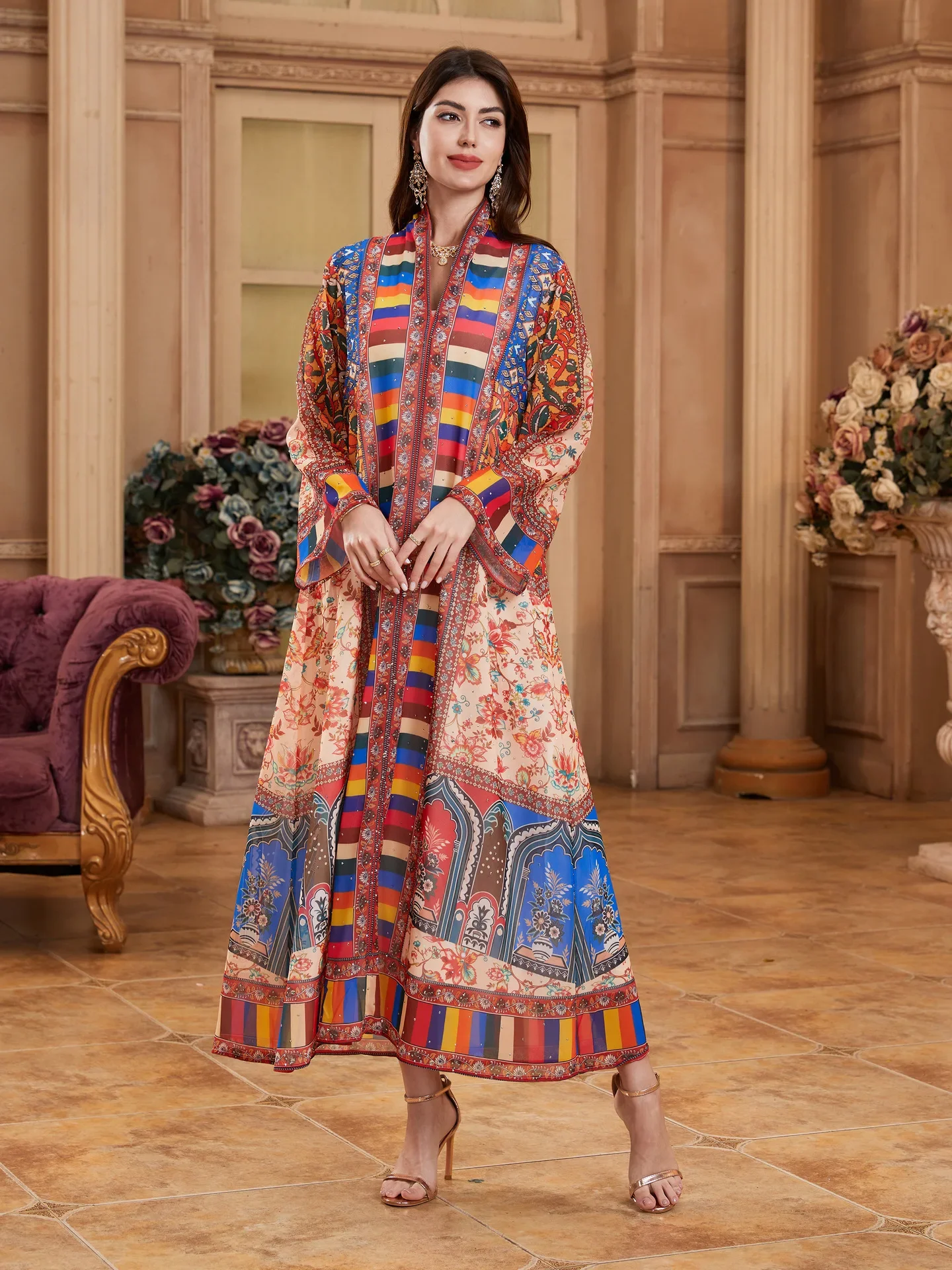 Eid Women Dress Muslim Abaya Vestidos Largos Print Party Caftan Jalabiya Ramadan Long Dresses Dubai Kaftan Arab Long Robe 2025 3