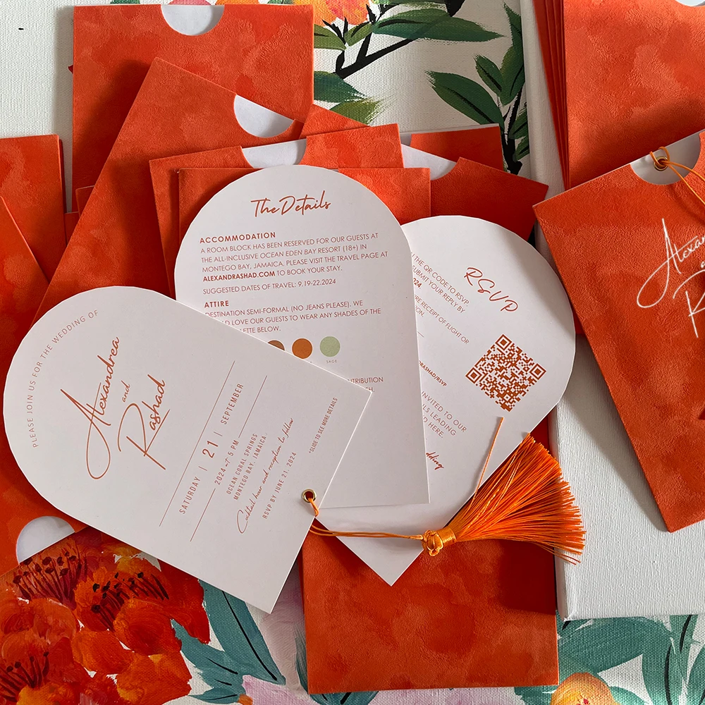 100 pcs Orange Velvet Wedding Invitation Card Personalized Business Wedding Quinceanera Birthday Invitation Card