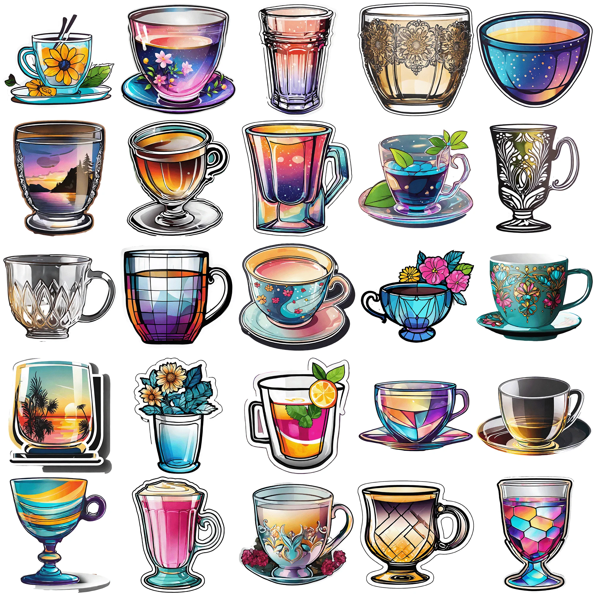 

50 pieces of exquisite glass cup stickers Whimsical and Colorful 50 Pieces Stickers for Decoration