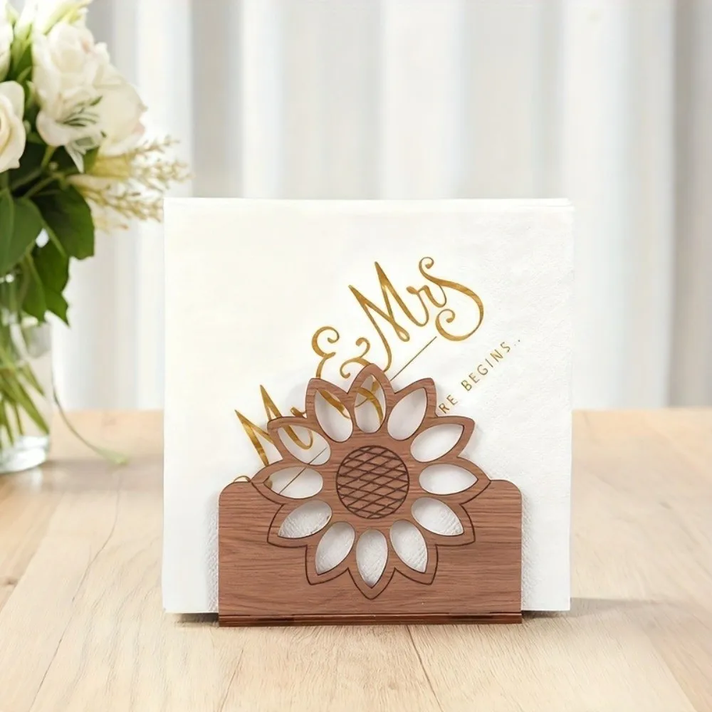 Retro Style Wooden Sunflower Napkin Holder Decorative Detachable Tissue Dispenser Cute Animal Shaped Business Card Stand