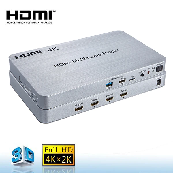 4-Ways HDMI Media Player V4k 30Hz USB flash memory and hard disk