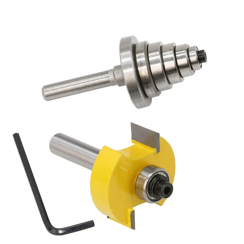 1Set 8MM Shank Milling Cutter Wood Carving Rabbet Router Bit with 6 Bearings Set -1/2"H Woodworking cutter Tenon Cutter for Wood