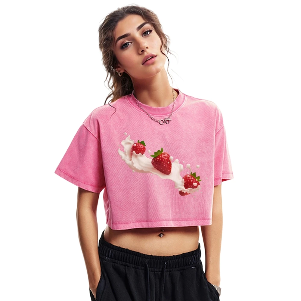 

Washed Cropped T-Shirt Great for Training Weekend Errands, Fade-Resistant Durable, Sizes Up to 5XL, Easy to Clean Maintain