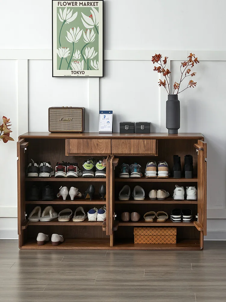 

North American Black Walnut Wood Shoe Cabinet 2022 New Popular Home Entrance Solid Wood Integrated Balcony Narrow Entrance