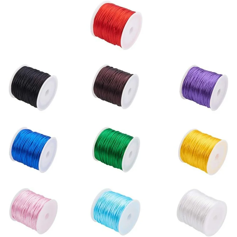 10 Colors About 328 Yard Rattail Nylon Cord 1mm Chinese Knotting Cord Braided Macrame Thread Beading String for DIY