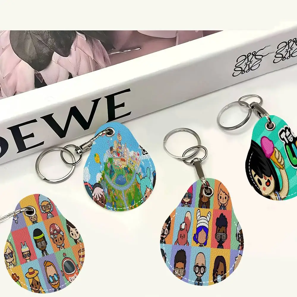 T-Toca B-Boca Life World 1pcs Leather Card Holder With Key Ring Water Drop Shaped Key Case Keychain Doorlock Accessories
