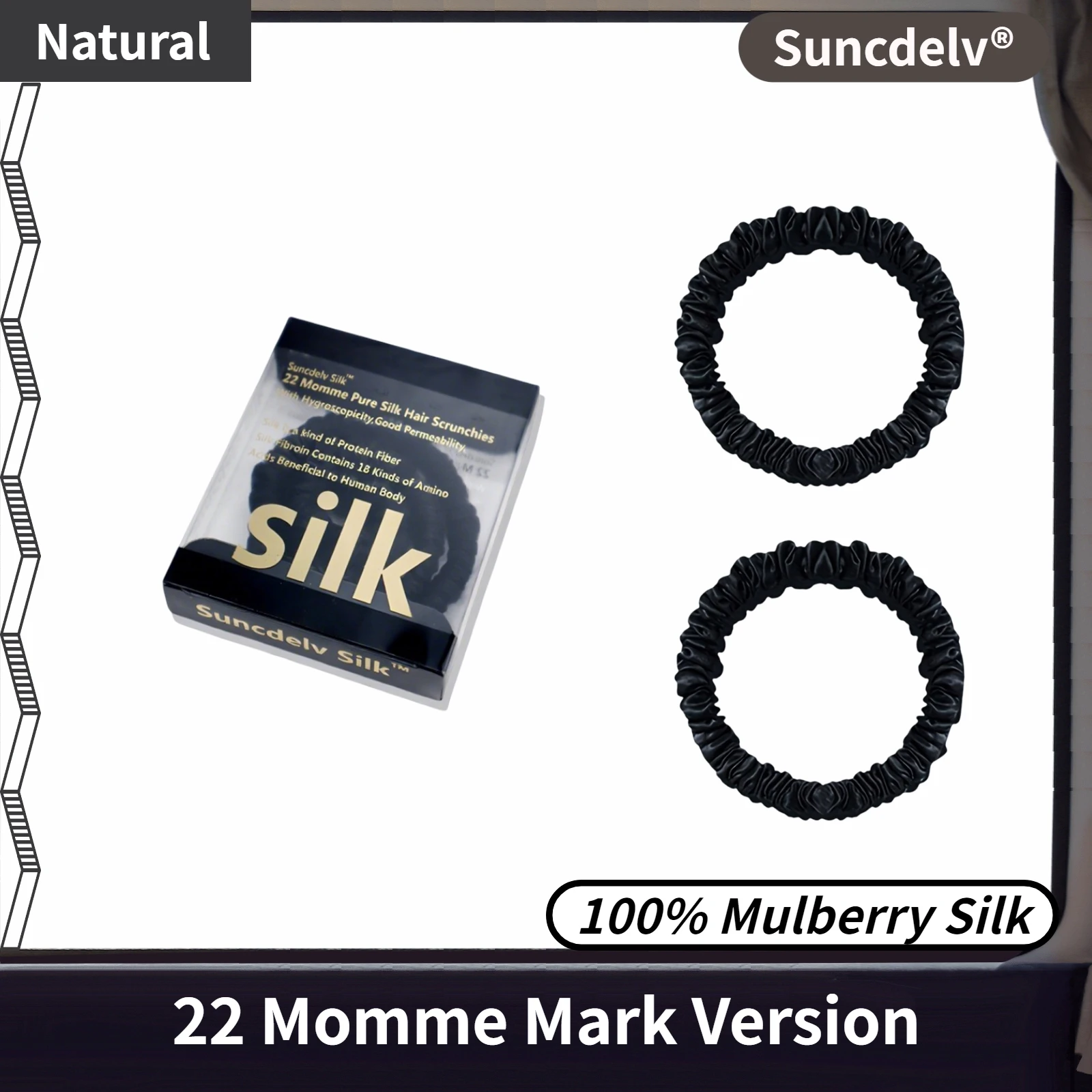 

[22Momme] 2 шт., резинки для волос из 100% чистого шелка шелковицы, держатели для хвоста, однотонные натуральные женские аксессуары для волос