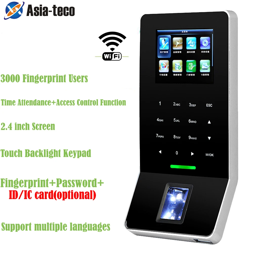 

2.4 inch LCD Biometric WIFI Fingerprint Access Control Time Attendance Russian/Arabic/French language TCP/IP Fingerprint Reader