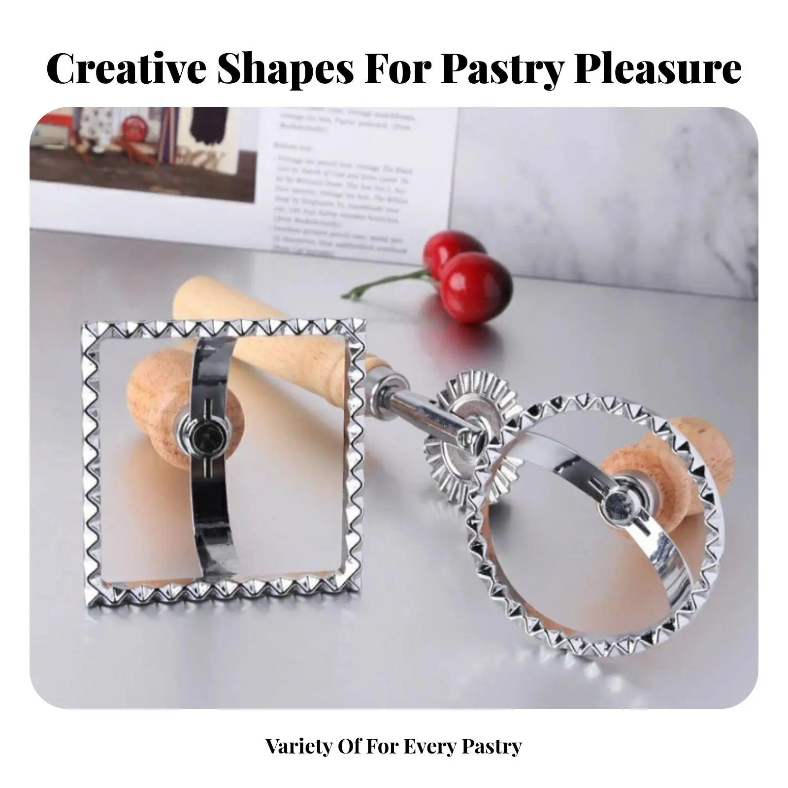 Versatile Cookie Cutter for Dumpling Wrappers Ravioli and Pie Crust with Ergonomic Wood Handle