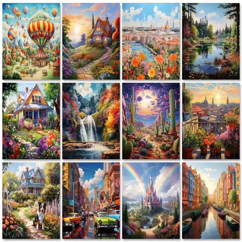 SDOYUNO Modern Painting By Numbers Beautiful Countryside Scenery Decorative Paintings Unique Gift For Adults For Handiwork Craft