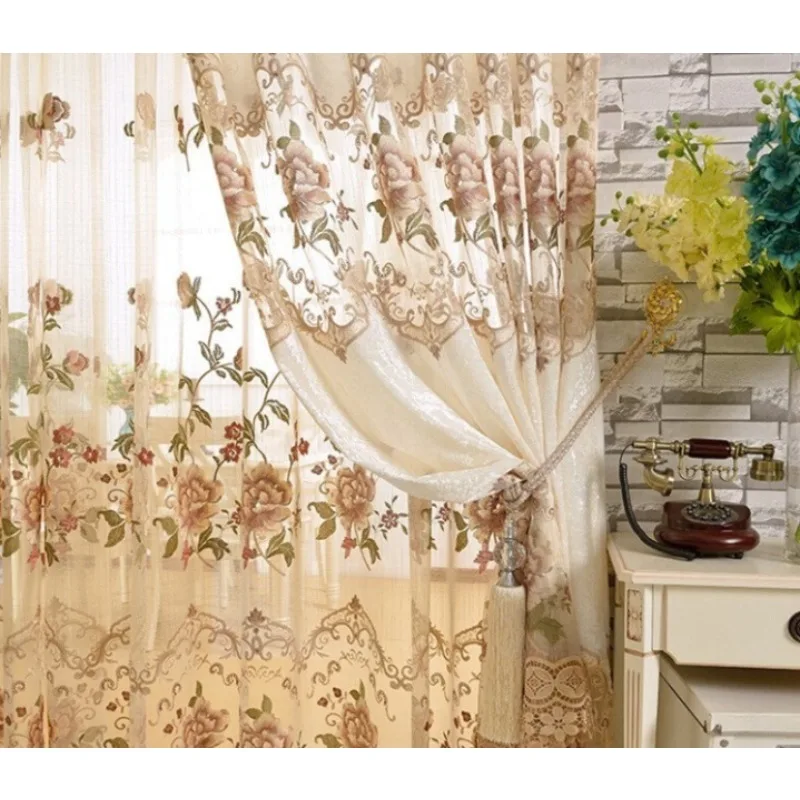 European Style Hollow Embroidery Luxury Atmospheric Chenille Curtain Fabric Living Room Bedroom Balcony Decorative Curtains