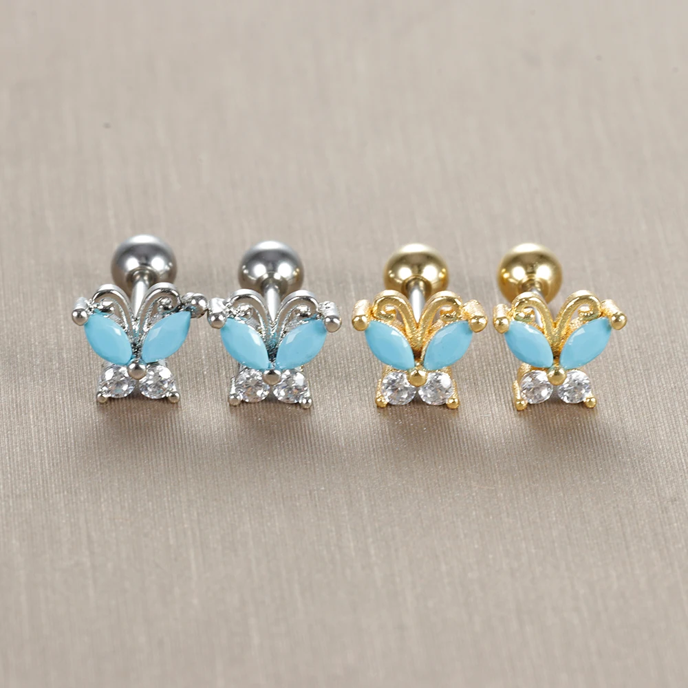 2pcs Stainless Steel Petal Turquoise Stud Earrings for Women Gold Color Piercing Screw Earring Fashion Wedding Jewelry 2023