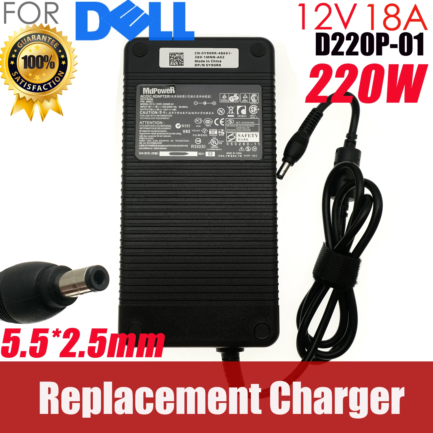 

For DELL DA-2 PE4C-EC060A V3.0 Laptop Power Supply Charger ADP-220AB B AC Adapter D220P-01 12V 18A 216W 5.5*2.5mm ADP-220AB B