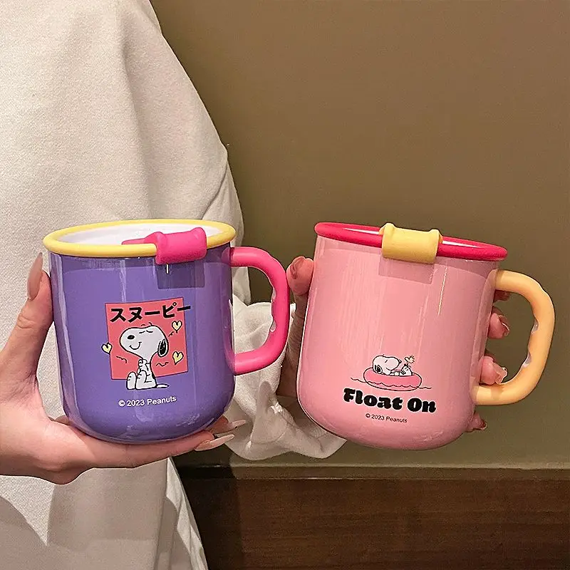 400Ml Snoopy Stainless Steel Water Cup Anime Cartoon Puppy Girls Ceramic Liner Mug Cute Student Thermos Coffee Tea Juice Bottles