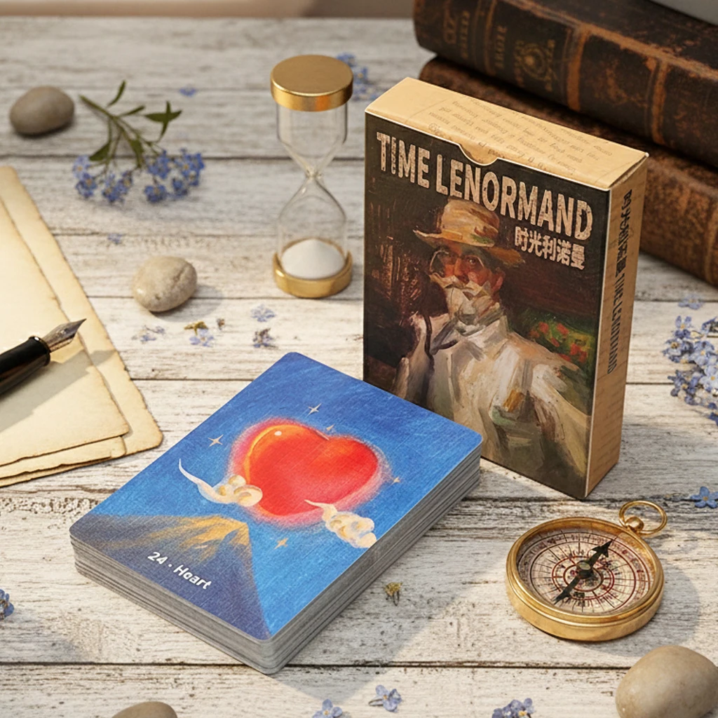 Jeu de cartes d'oracle Lenormand 9x6cm imprimé sur carton gaufré double face, 38 cartes de style peinture à l'huile avec cartes supplémentaires Homme/Femme