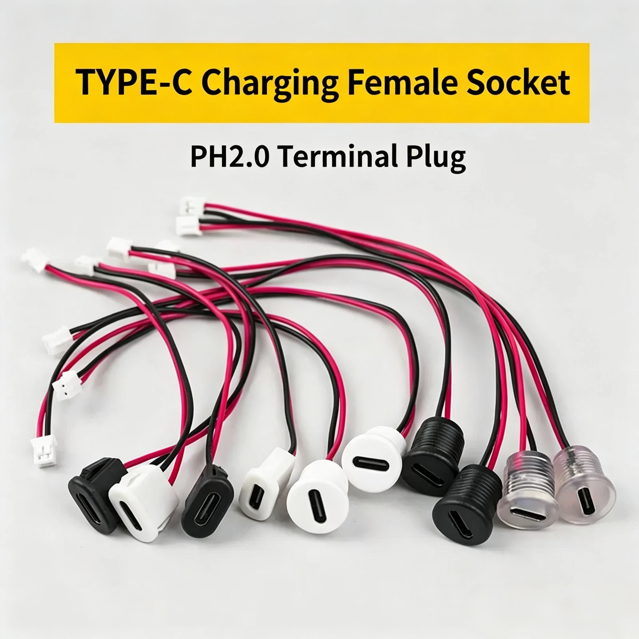 

2 Pin 3A Waterproof USB Type C Female Socket Jack, Direct Crimp Mount Fast Charging Port Power Cable Extension Connector