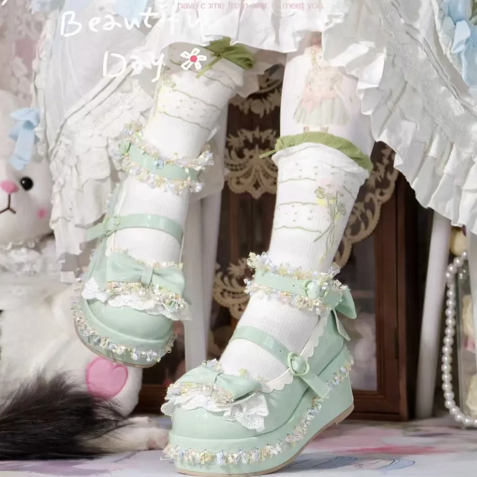 Japanese Original Lo Shoes Platform Sweet and Cute Lolita Bow Muffin Shoes Women Heavy Industry Doll Feeling Single Shoes Female