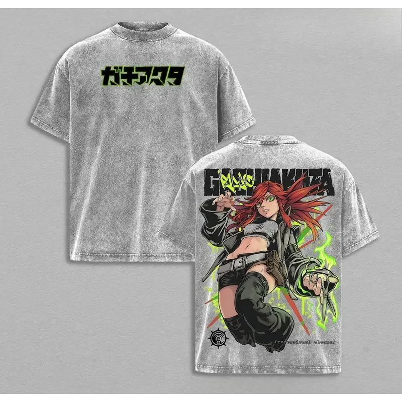 Gachiakuta Anime Reaper Riyou Retro T Shirt Fashion Vintage Washed T-shirt Men Women Clothing Oversized 100% Cotton Tees Clothes
