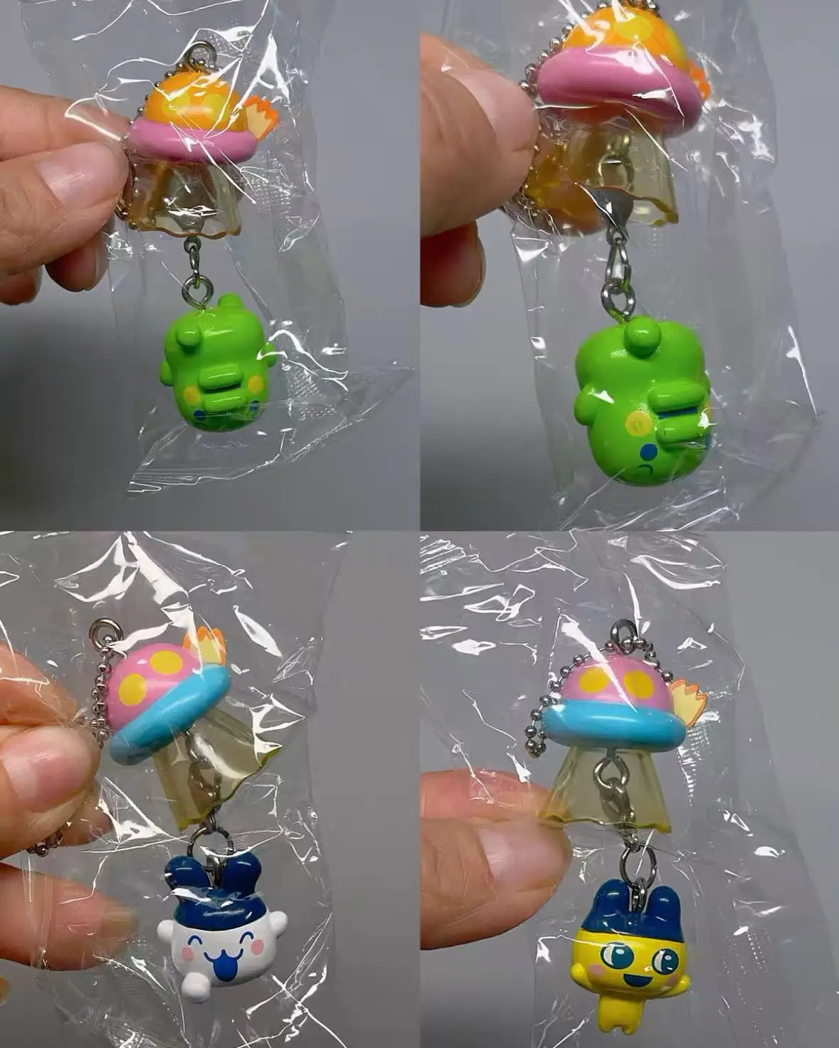 

Bandai Tamagotchi UFO Bell Keychain Mametchi Kuhcipatchi Mimitchi Gacha Capsule Toy Cute Pendant Bag Charm Boys Grils Gifts