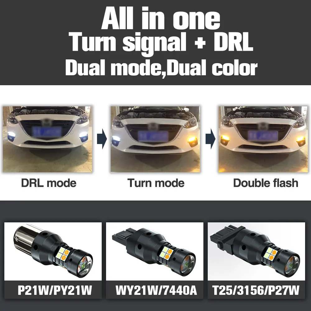 2x LED Dual Mode Turn Signal+Daytime Running Light Blub DRL Canbus Accessories For Peugeot 407 SW 2004-2011 2006 2007 2008 2009