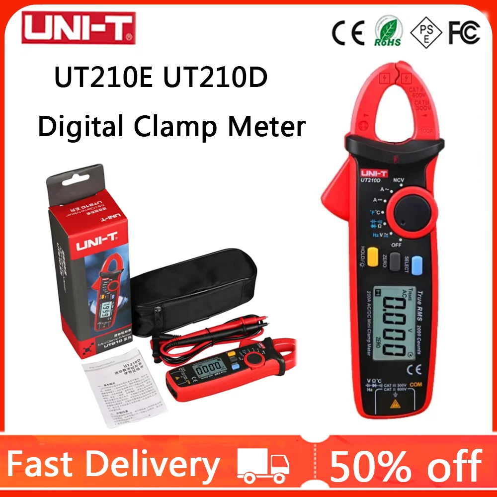 UNI-T UT210E UT210D Current Clamp Meter Digital AC DC True RMS Pliers Ammeter Voltage Tester Frequency Meter