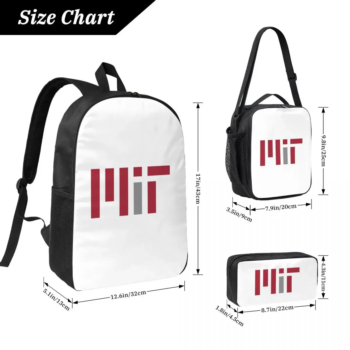 MIT University Backpack Student Boys Girls BookBag School Bag Computer Shoulder Bags 3ps Insulated Lunch Bag Pencil Case