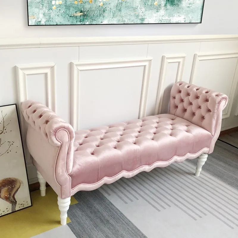 

American light luxury fashion bedside stool bedroom strip high stool cloakroom shoe changing sofa stool French simple chair