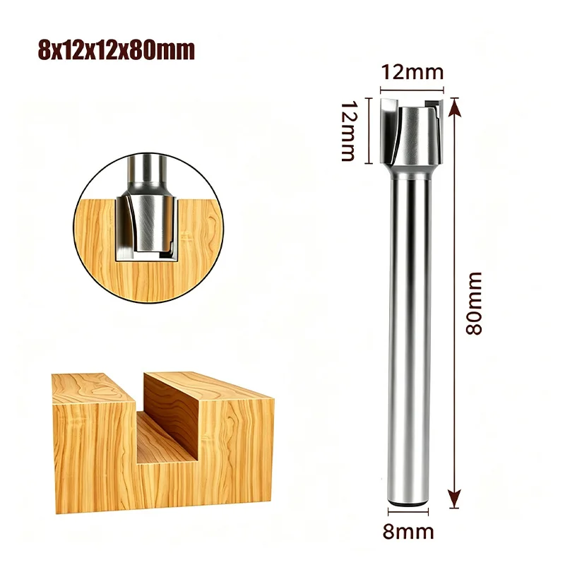 1pc 12mm Carbide Drill Bits Double-edged Straight Cutter Extended Handle Straight Groove End Mill For Wood Cutting Trimming