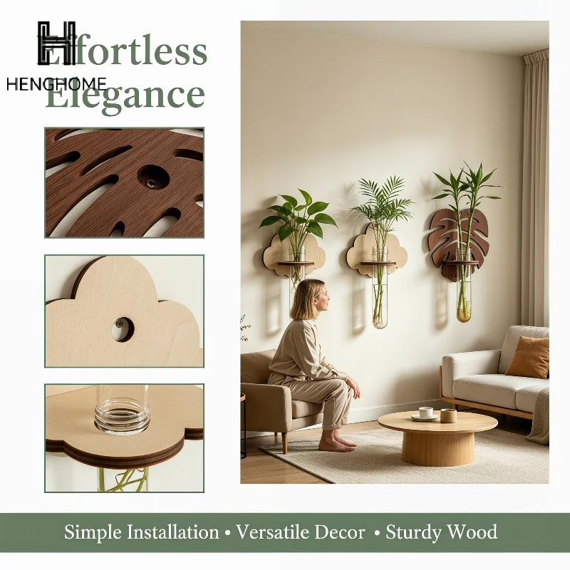 Wall Mounted Wooden Monstera Hydroponic Vase Test Tube Plant Holder Indoor Propagation Station Holder For Ins Style Home Decor