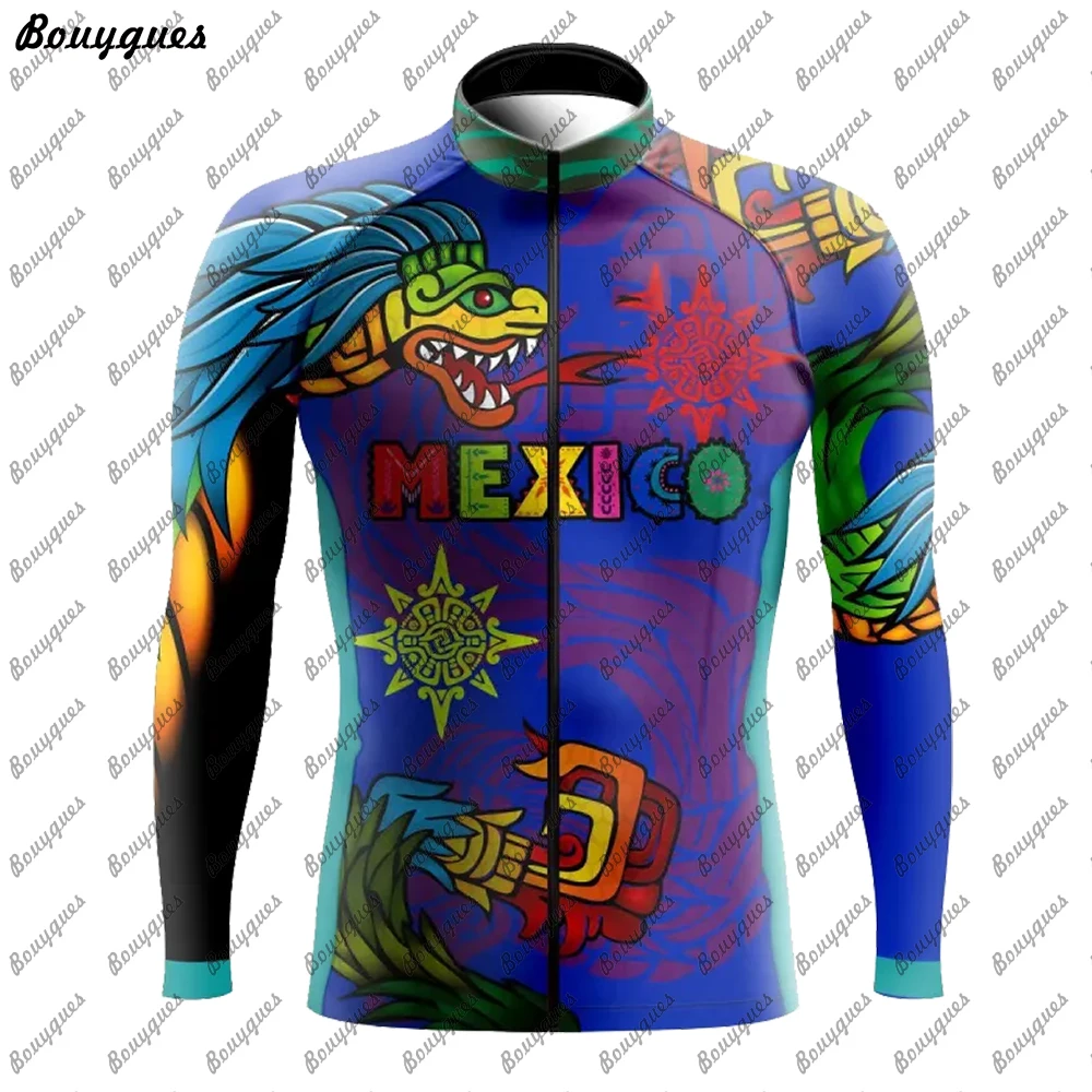 Team Pro Mexico Cycling Jersey Set Long Sleeve Mountain Bike Cycling Clothing Breathable MTB Bicycle Clothes Wear for Mans