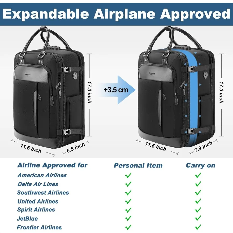 Expandable Carry on Backpack TSA Appd Personal Item Travel Backpack with Shoe Compartment Packing Cube AntiTheft Lage Back Pack