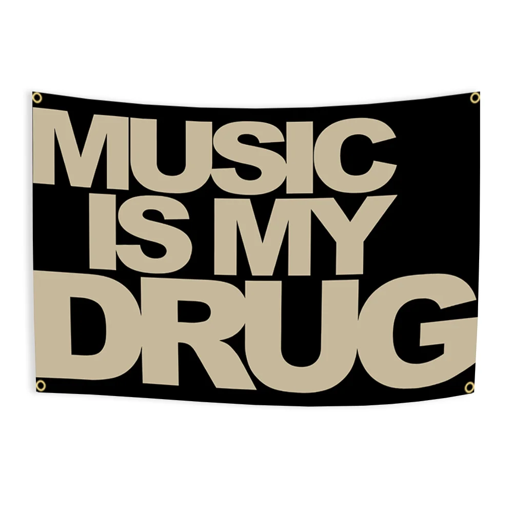 90X150CM MUSIC IS MY DRUGs Music Abstract Cartoon Art Flag Tapestry Wall Hanging Bed Room Bar Aesthetic Room Decor
