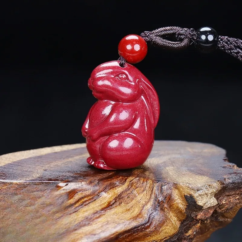 

Natural Raw Ore Cinnabar Zodiac Rabbit Necklace, Exquisite and Small Fashion Jewelry