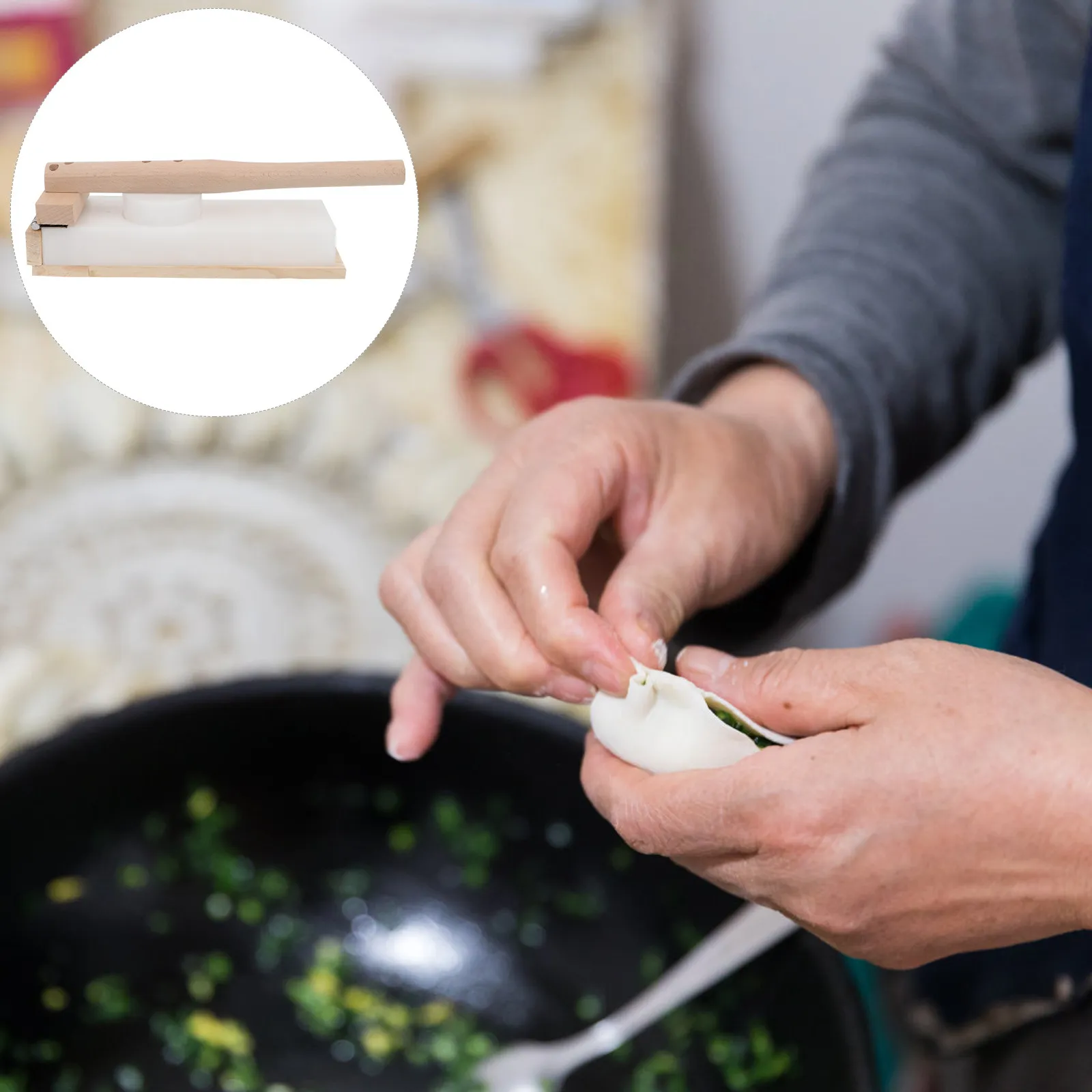 Traditional Wooden Dumpling Skin Presser Tool for Quick Efficient Wrappers Making Comfortable Anti-Skid Grip Sanitary Smooth