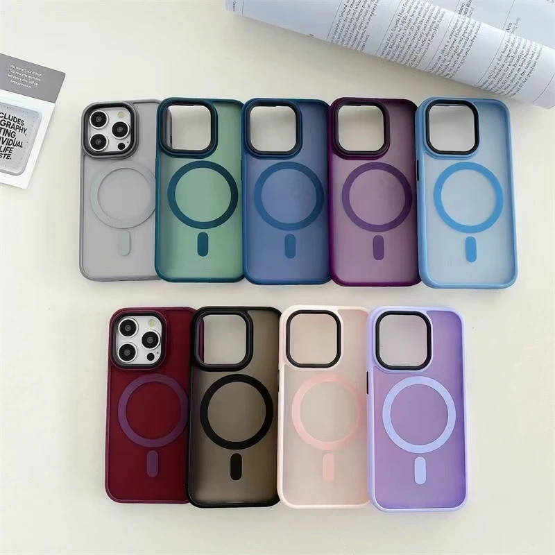 Luxury Magnetic For Magsafe Wireless Charge Phone Case For iPhone 1514 13 12 11 Pro Max 15 14 Plus Shockproof Matte Cover Case