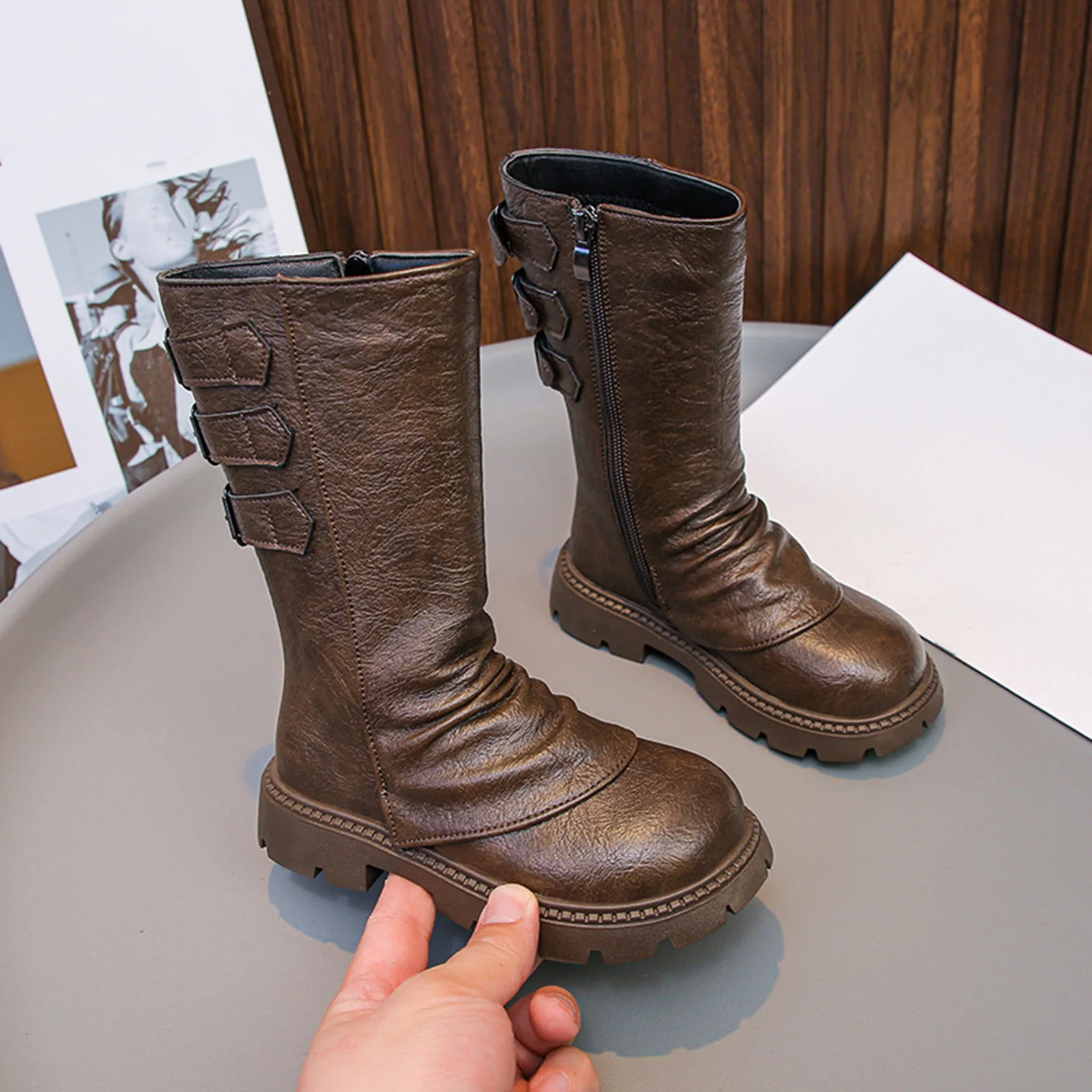 

Girls Cowboy Boots High Top Mid Calf Leather Fashion Shoes For Kids Trendy Western Ankle Boots Fashion Shoes Gift