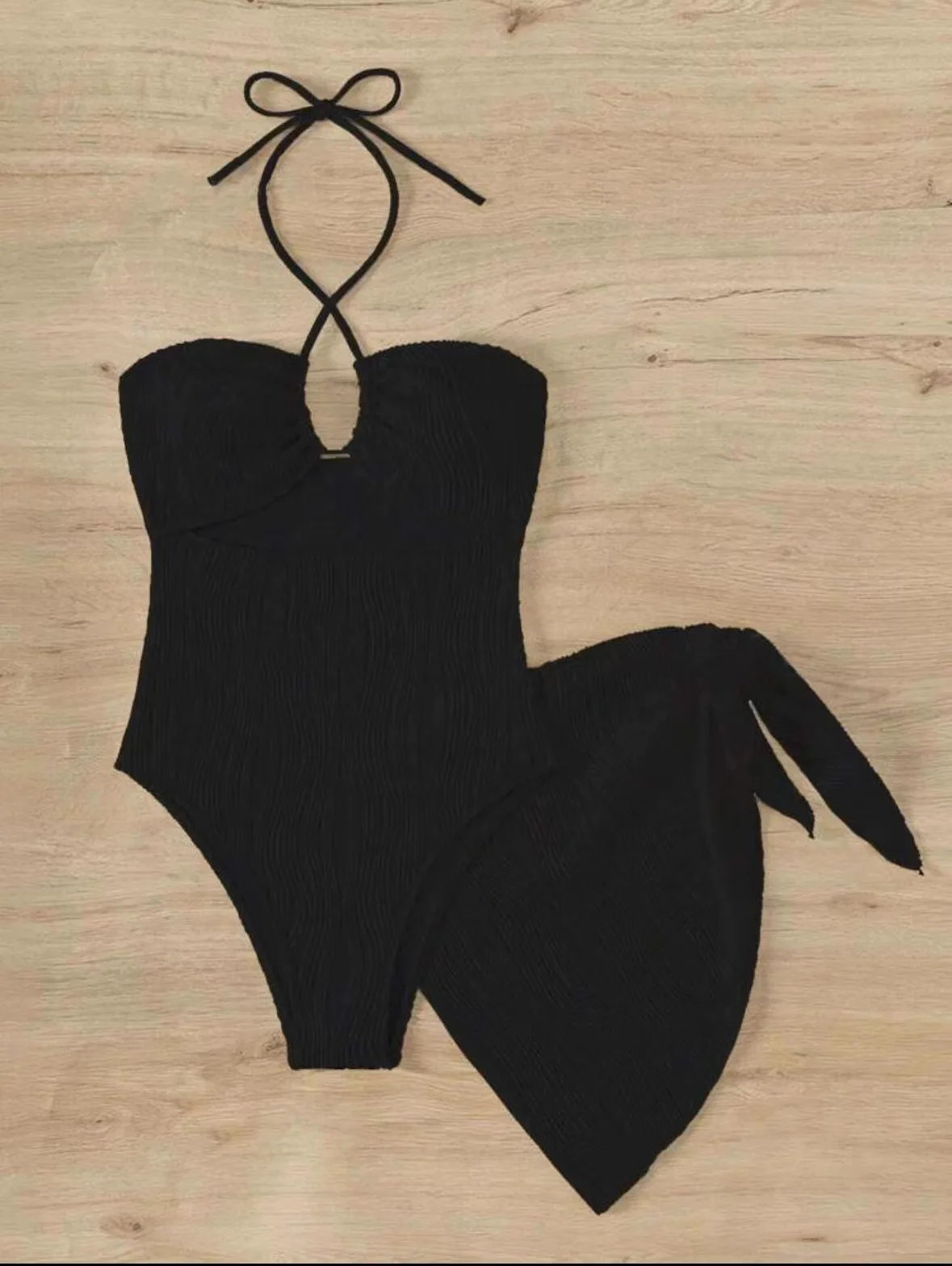 

Сексуальные полые черные купальники с лямкой на бретельках из двух предметов с юбкой-крытием, мягкие стринги, боди, купальники, женский купальный костюм, бикини