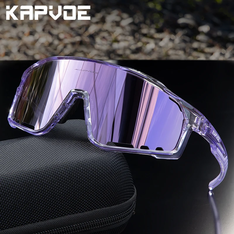 Kapvoe Sport Goggles Red Or Blue Photochromic Cycling Glasses Mtb Bicycle Cycling Sunglasses Men Women Protection Bike Glasses