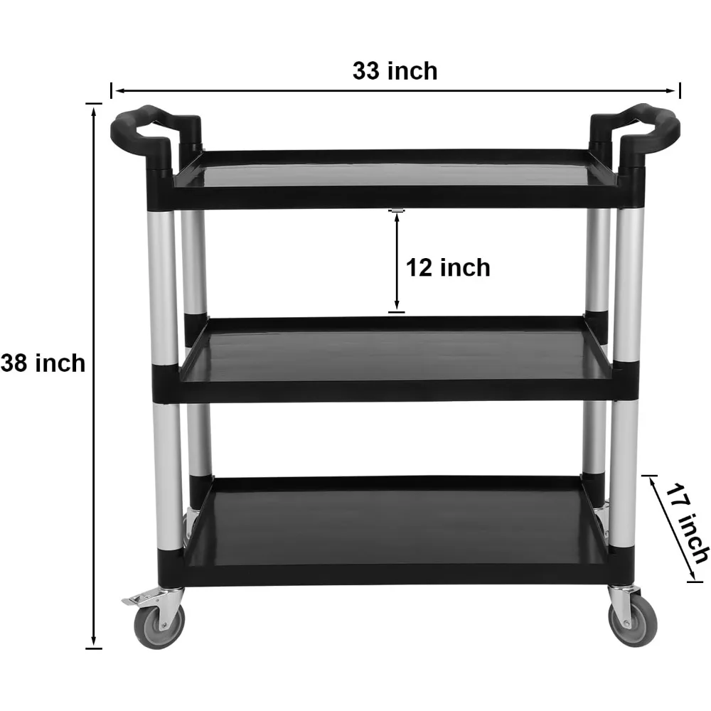 عربة أدوات بلاستيكية شديدة التحمل مكونة من 3 طبقات مع عجلات، مثالية لخدمات الطعام والاستخدام التجاري #6