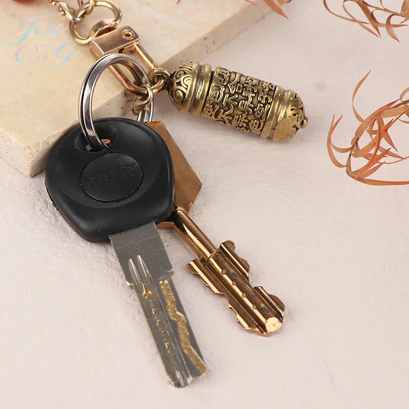 Hot Sale 1Pc Hollow Brass Buddha Bottle Sutra Cylinder Pendant Keychain Handmade Vintage Pill Box Container Bottle