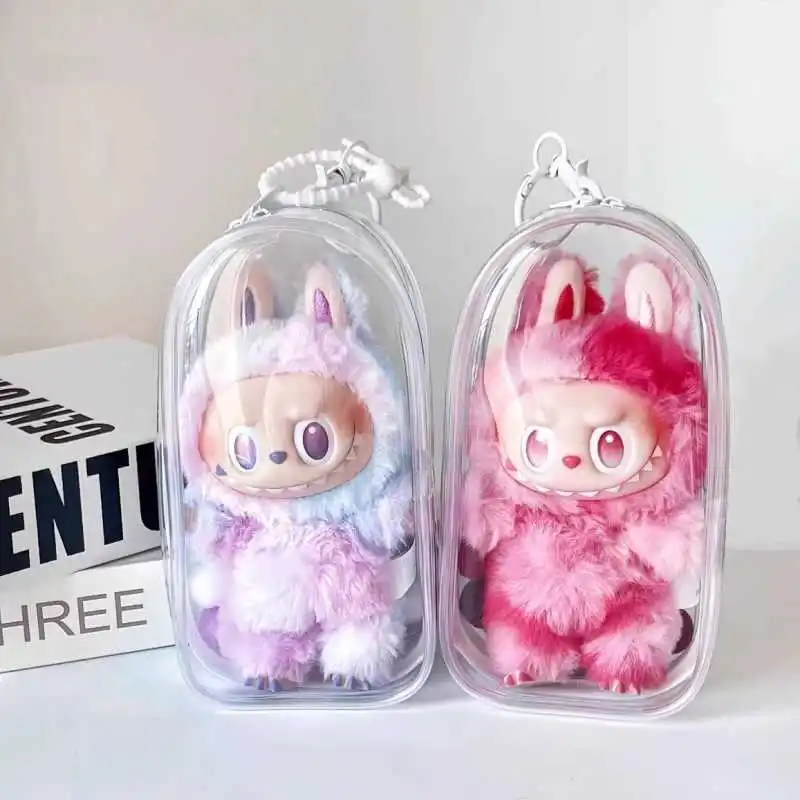 Étui de protection Transparent coloré, boîte de rangement pour 15-17cm, sac d'exposition extérieur Ropa Labubu V3 avec porte-clés sans poupée  26