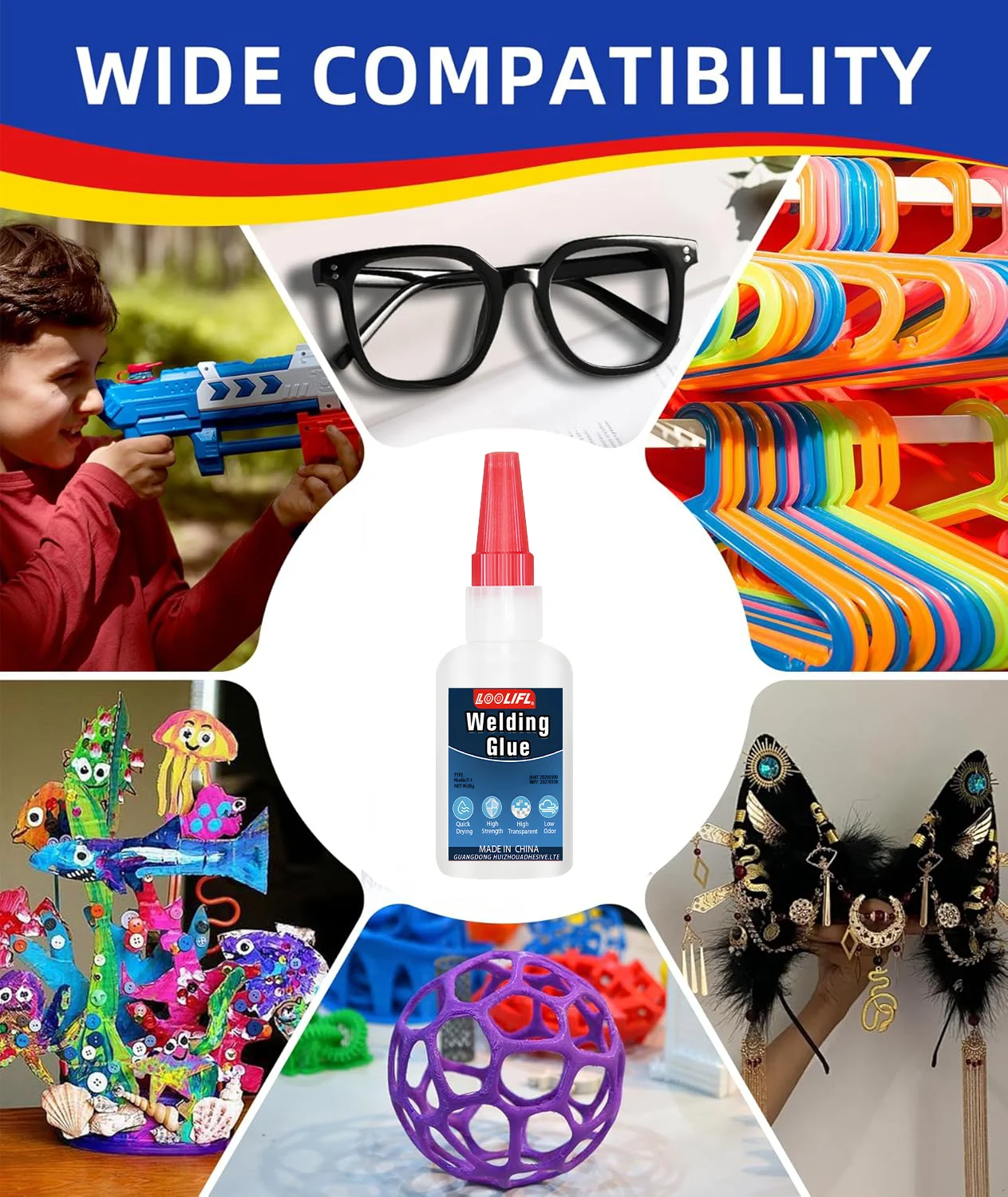 LOOLIFL، غراء فائق، غراء بلاستيكي، غراء تجفيف فوري، يستخدم للألعاب والخشب والحرف اليدوية والديكورات والمنتجات البلاستيكية وما إلى ذلك