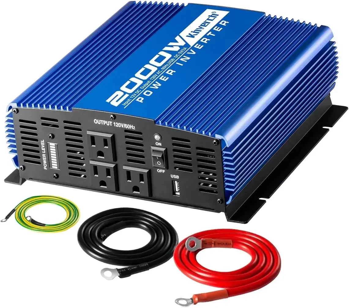 2000W Continuous/ 4000W Peak Power Inverter 3 AC Outlets 12V to 110V Car Converter with USB Port