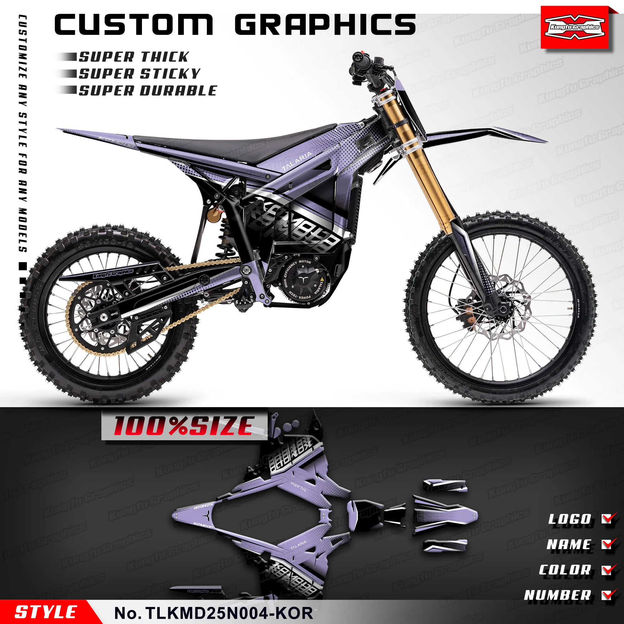 

KUNGFU GRAPHICS мотоциклетные наклейки ламинированные наклейки для TALARIA KOMODO черный фиолетовый, аксессуары, TLKMD25N004-KOR