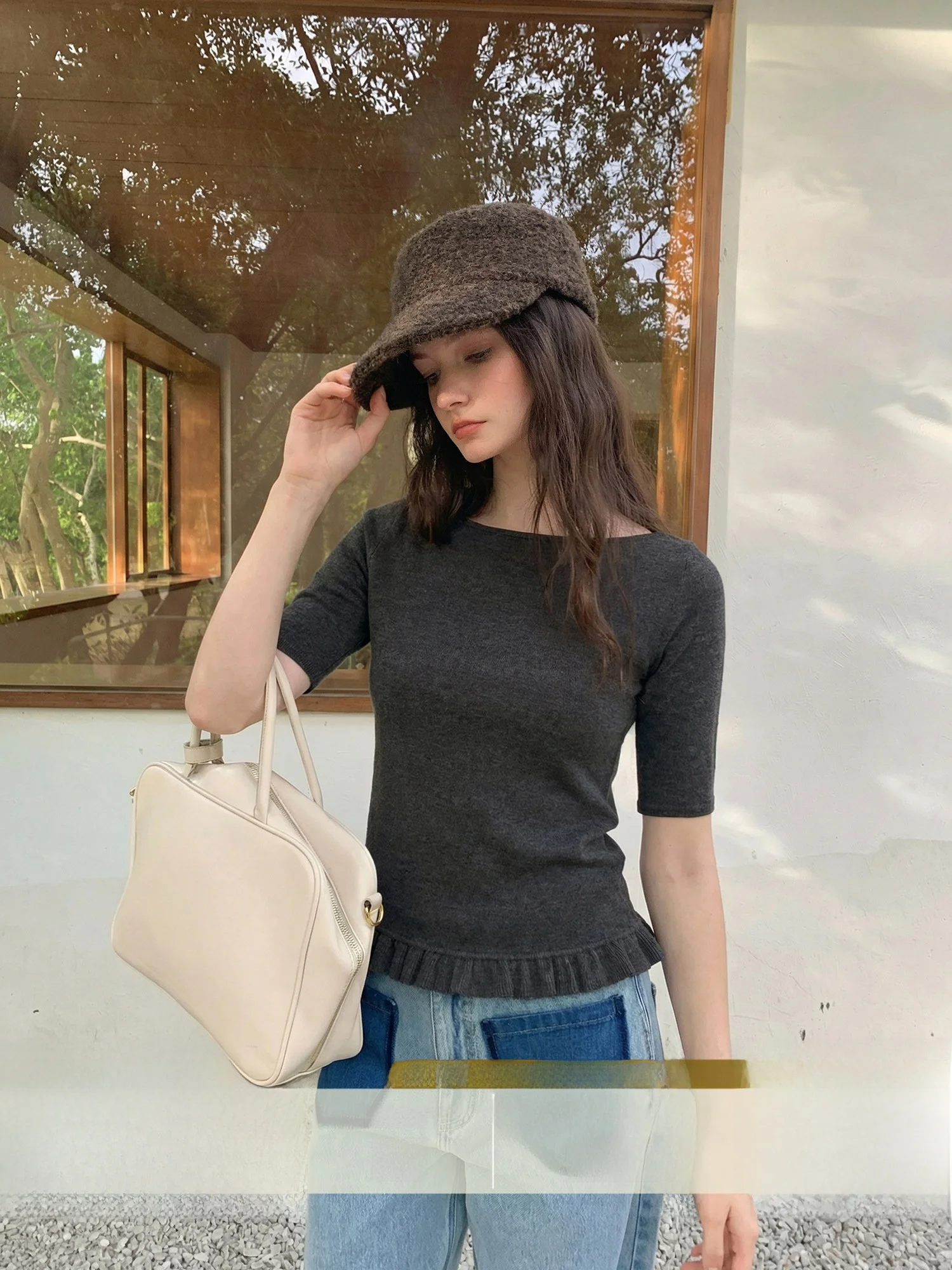 Summer Women's Slim Fit round Neck Short Sleeve T-Shirt Floral Design Five Sleeve Casual Style Comfortable Breathable Top