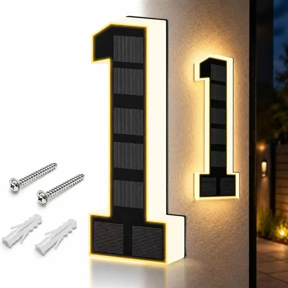 Solar Powered Solar House Numbers IP44 Waterproof LED Illuminated Lighted House Numbers 6.7 Inch Size Light Up Design
